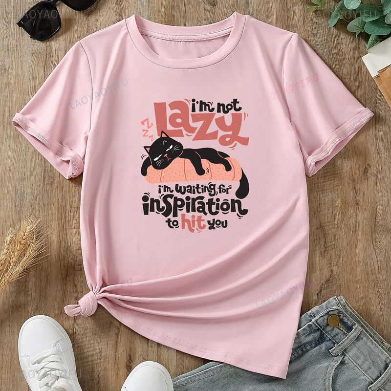 Cute Slouchy Cat Pretty Transform Stylish Women's Shirt Spring Summer Short Sleeve Outfit Ladies Fun Casual Cotton T-shirt