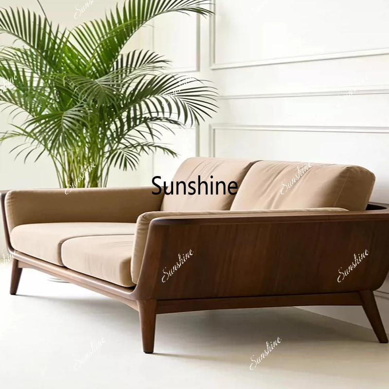 

High-end living room reception solid wood three-person fabric sofa small apartment