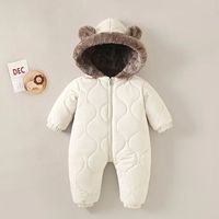 0-3 years baby onesies autumn and winter fleece warm cotton clothes newborn clothes Baby solid color hooded crawling suit Baby
