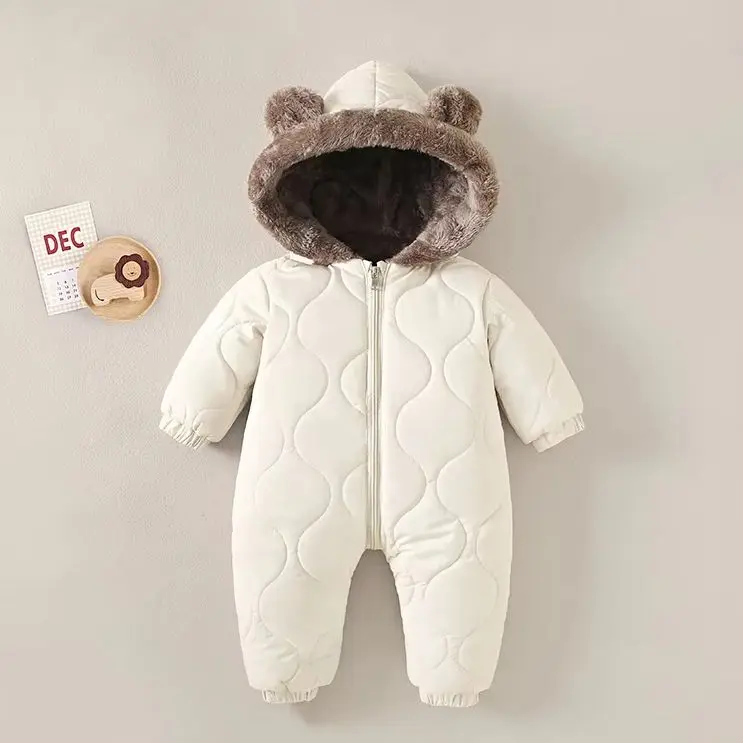 0-3 Years Baby Onesies Autumn and Winter Fleece Warm Cotton Clothes Newborn Clothes Baby Solid Color Hooded Crawling Suit Baby
