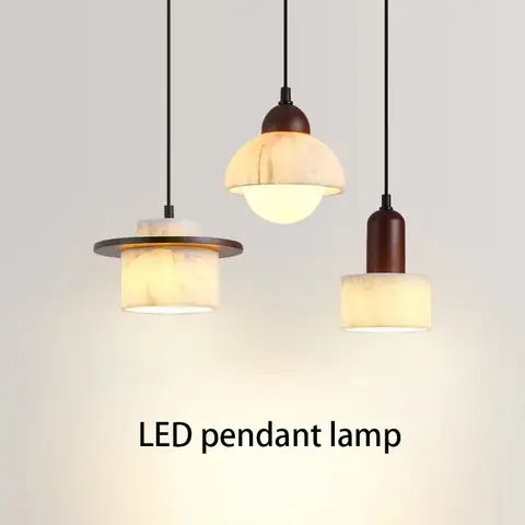 Led 펜던트 조명 천연 대리석 얼음 옥 샹들리에 작은 현대 Wabi Sabi 스타일 매달려 천장 조명 침실 조명 옆에