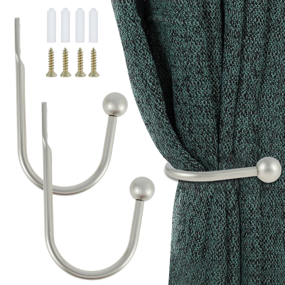 Curtain Tie Backs Hooks Metal Curtain Holdbacks Decorative Window Drapery Tiebacks U Shaped Wall Mounted Metal Ball End Curtain