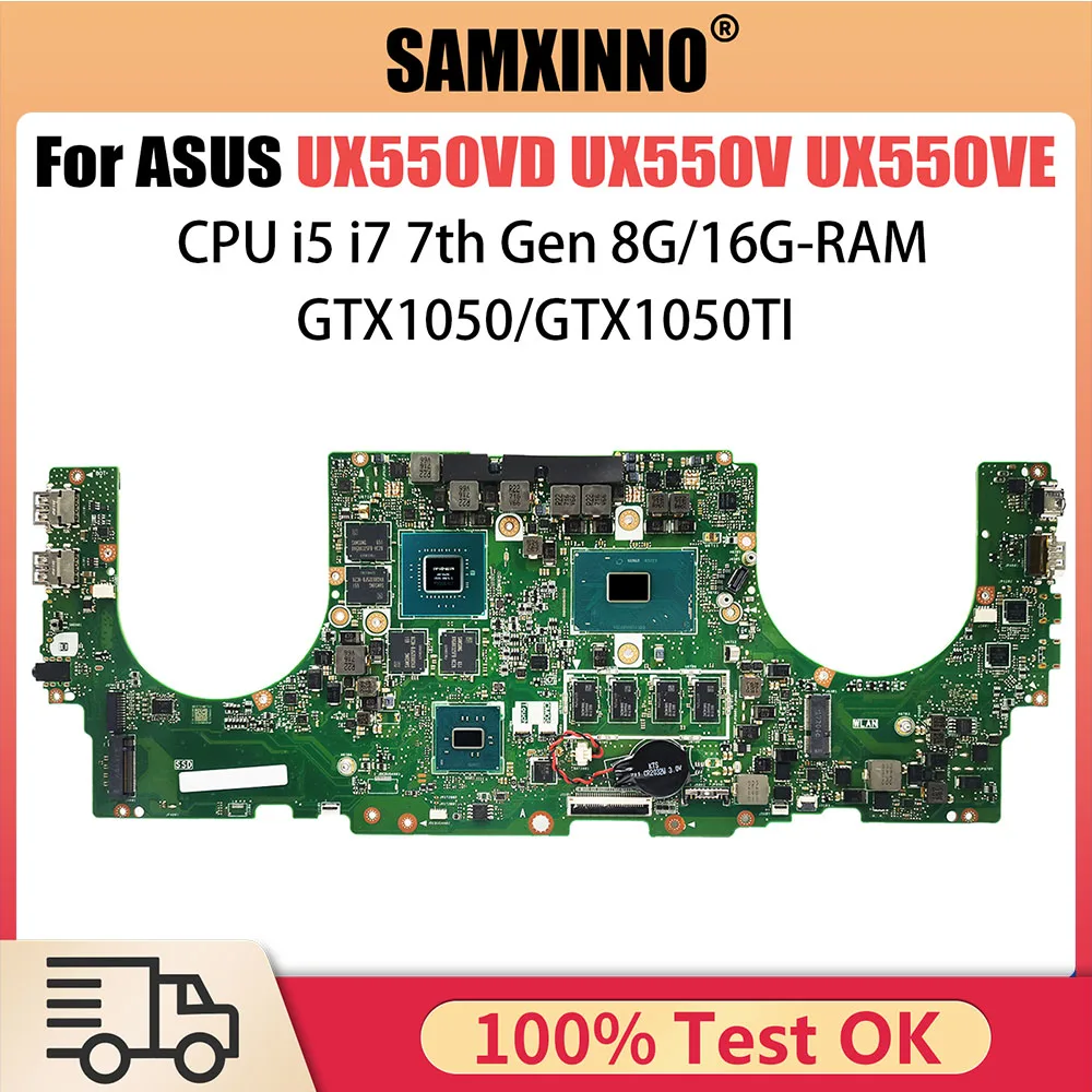 

UX550VE Mainboard For ASUS ZenBook UX550V UX550VD UX550VE Laptop Motherboard I5-7300H I7-7700HQ CPU GTX1050TI 4G 8G 16G RAM