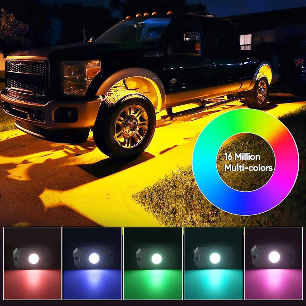 Underglow Rock Lights 8 /12 Pods RGB Led Multi Color App Remote Control  Music Mode  Well For Pickup ATV RZR UTV Chassis Light