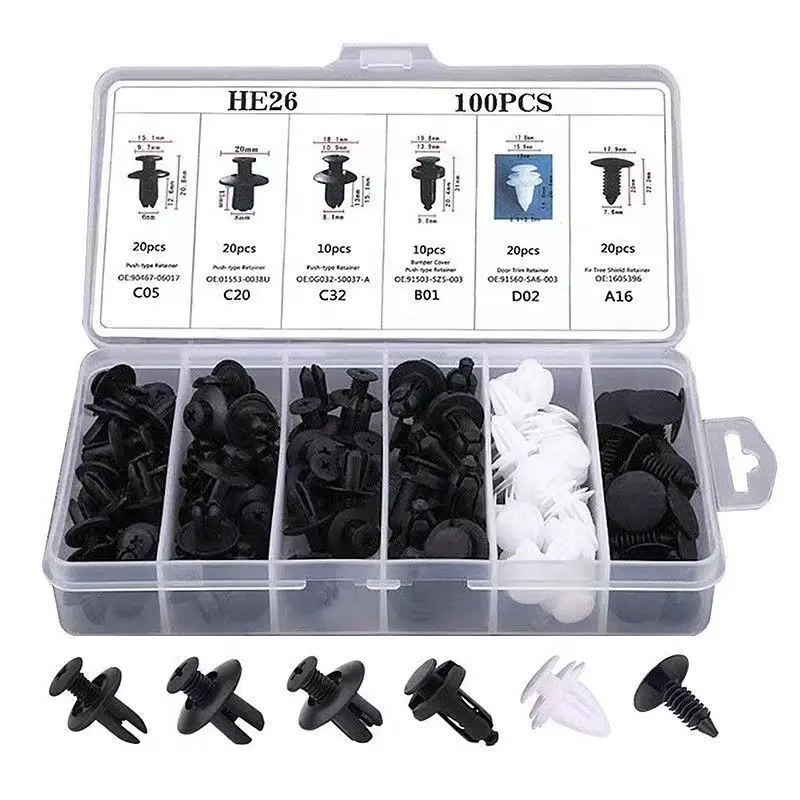 100pcs 6 Types Car Universal Plastic Fastener Plastic Screw Nails