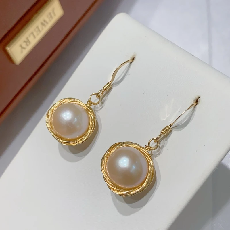 

SGARIT Trending DIY Drop Earrings 10-11mm 14k Gold Filled Natural Freshwater Pearl Handmade Luxury Pearl Earrings