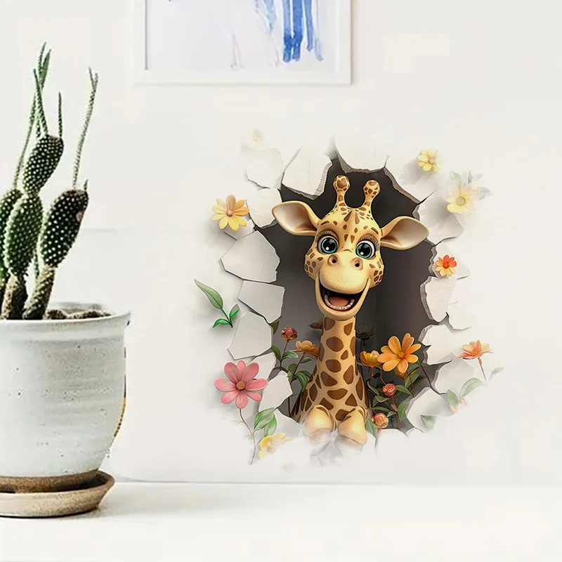 

90771# Cartoon Giraffe Animal Wall Decal Reusable Sticker for Living Room Aesthetic Room Decoration Easy to Beautify Your Home