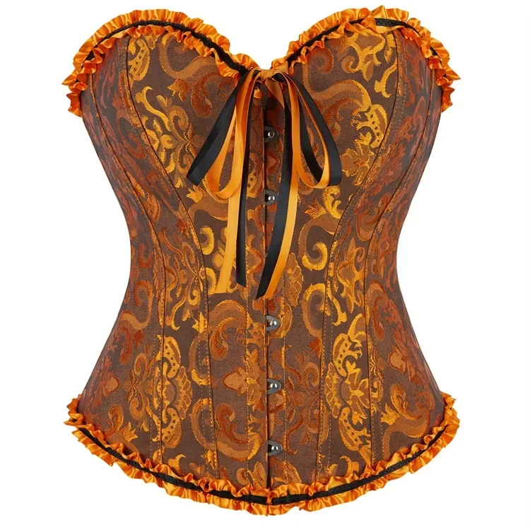 Frauen Korsett Top Jacquard Overbust Bustier Viktorianischen Sexy Lace up Floral Dessous Korset Vintage Gothic Basken Kostüm – Detail 24