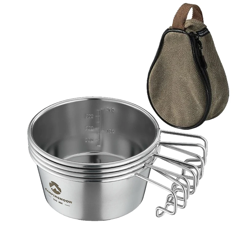 Outdoor Stainless Steel 450ml Sierra Bowl Picnic Tableware Portable Camping Cup Picnic Cookware With Storage Bag CAMPINGMOON