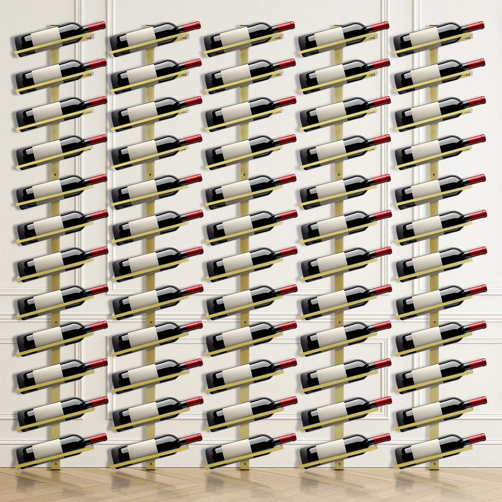 5 Pack Wall Mounted Wine Rack for 60 Wine Bottles Metal Storage Rack Wine Storage Organizer for Bar Kitchen Cellar Restaurant