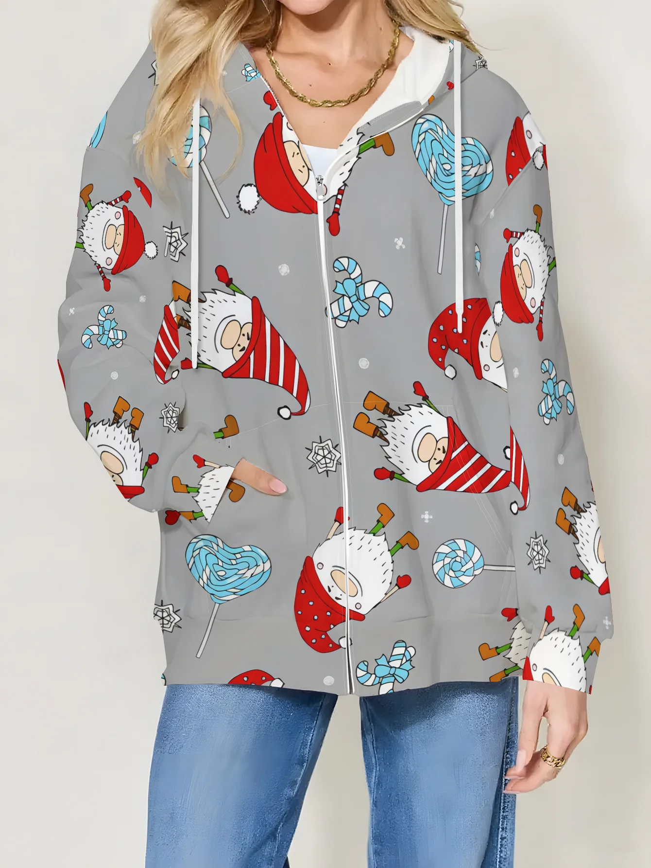

2026 Christmas New Women's Hoodie Zipper Jacket, Fashionable, Casual, Versatile, Thick and warm fabric appearance