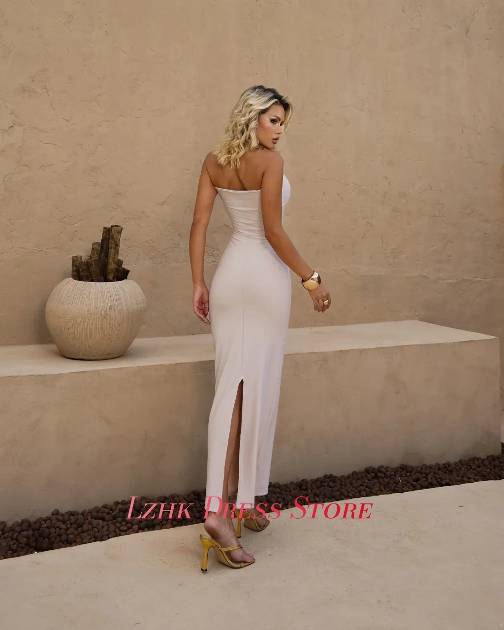 Vestido de noche recto de Jersey Sexy personalizado, moda sin mangas, escote en forma de corazón, longitud hasta el tobillo, tamaño personalizado