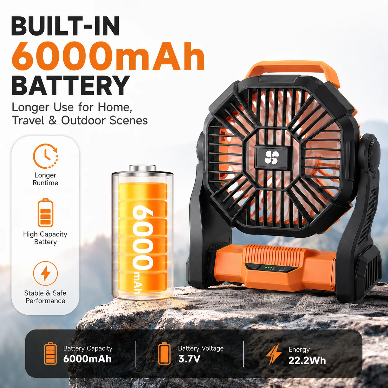 Outdoor Camping Misting Fan - 손잡이가 있는 휴대용 캠핑 팬, 3단