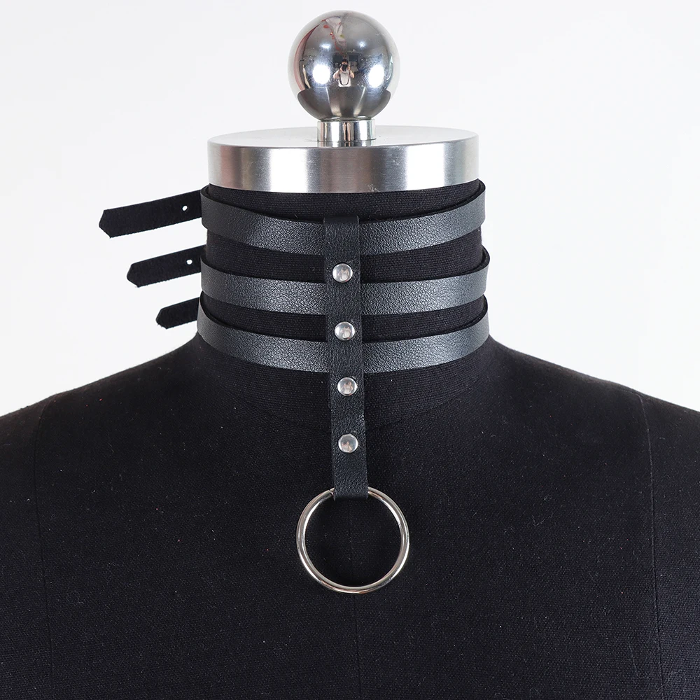 O-Ring Choker Goth łańcuszek na szyję punkowy Choker dla kobiet dziewczyna czarny skórzany naszyjnik typu Choker Kawaii Cosplay biżuteria moda słodki fajny naszyjnik