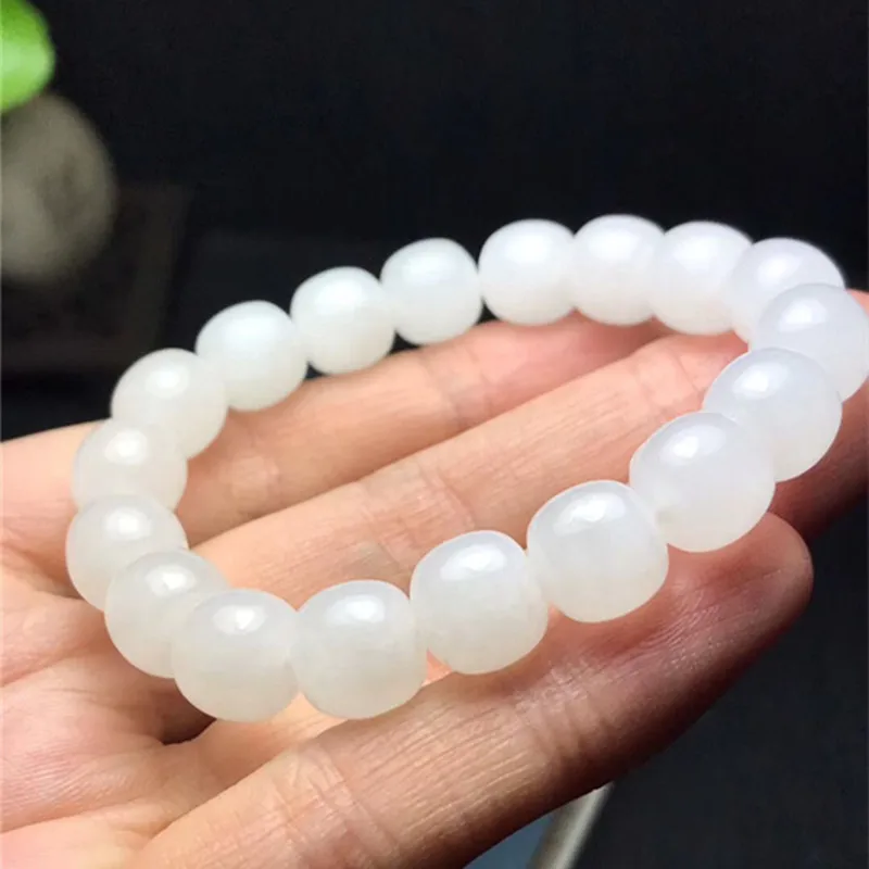 Natural White Bracelet Old Style Beads 9*10Mm Single Circle Hetian Jade