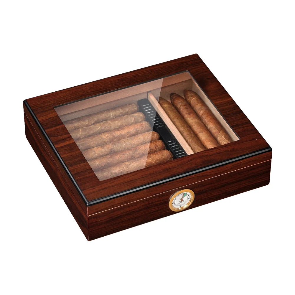 

Cigar Humidor Box Cedar Wood Portable Travel Cigar Case With Humidifier Hygrometer Top Glass Cigar storage Box Fit 20-30 Cigars