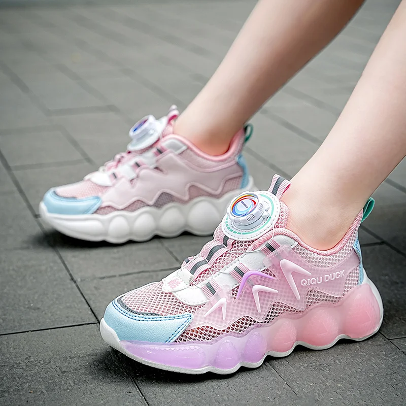 2023 New Rotary Button Children's Sports Shoes Fashion Boys' Casual Sports Shoes Girls' Outdoor Breathable Sports Running Shoes