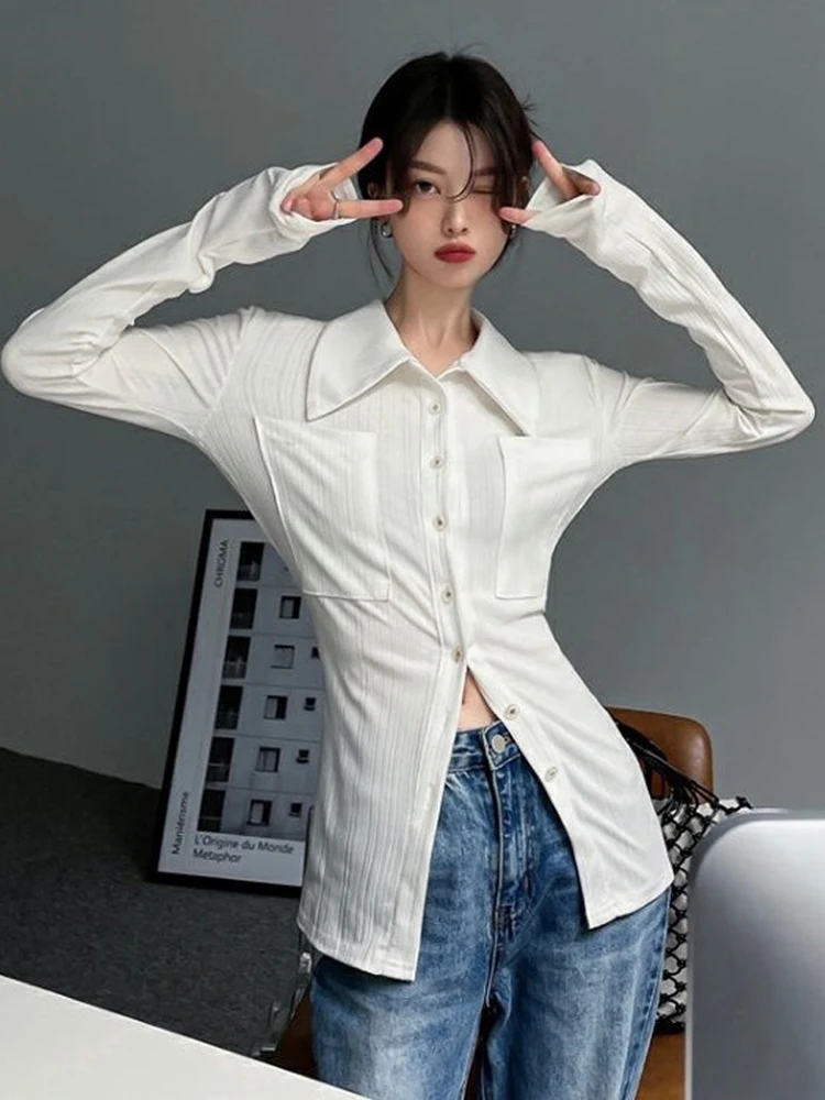 

Y2K White Shirts Women Korean Style Tight Fitting Buttons Blouse Ladies Vintage Punk Aesthetics Cardigan Tops Female Camisa