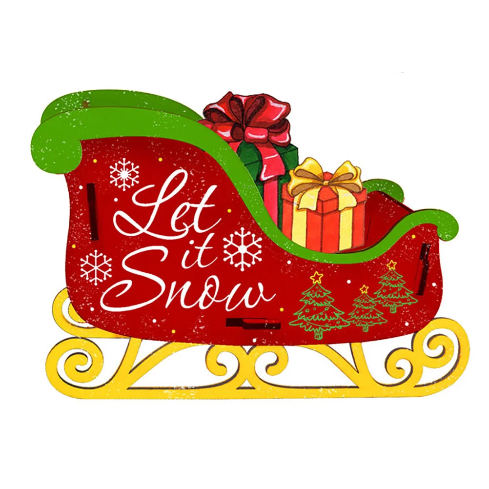 

1Set Christmas Desktop Wooden Sleigh DIY Painting Unfinished Ornament with 2 Pens 12 Colors Artistic Holiday Decoration Craft