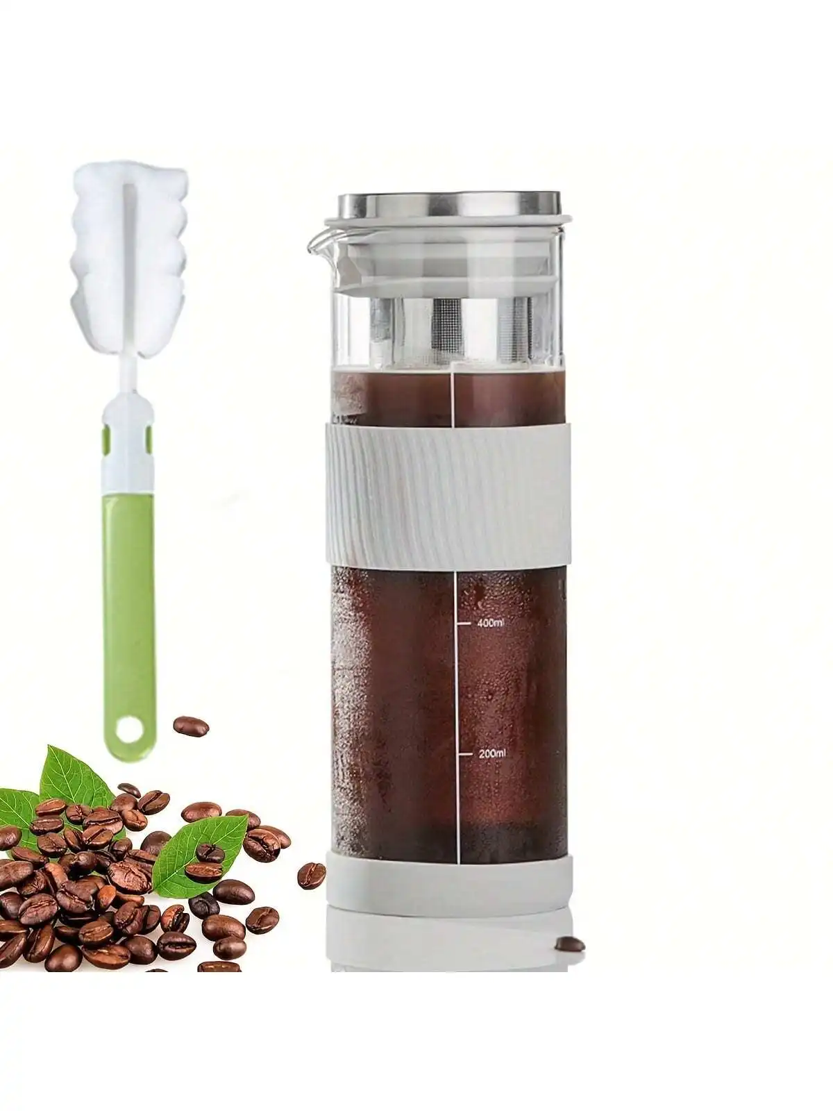 

Cold Brew Coffee & Iced-Tea Maker Pitcher, Glass Dispenser Metal & Plastic Lid Mesh Filter Iced Coffee & Sun Tea Brewing System