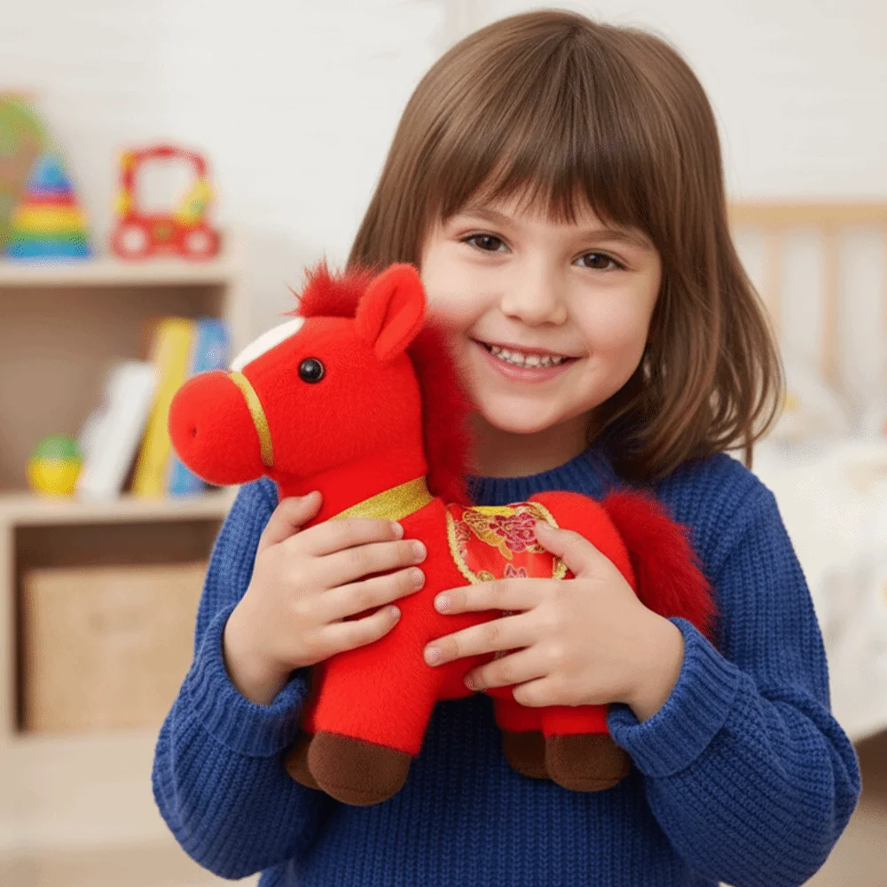 Grappige mascotte poppen 2026 paard pluche pop geluk creatief gevuld paard speelgoed schattig pluizig dierenriem pony beeldje jaar van paard