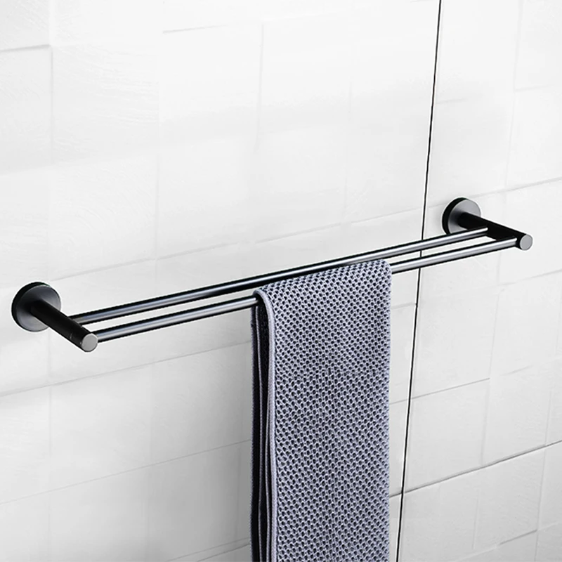 

Matt Black Double Towel Bars Kitchen Towel Hanger Stainless Steel Bathroom Accessories Towel Rack Ring Toilet Paper Brush Holder