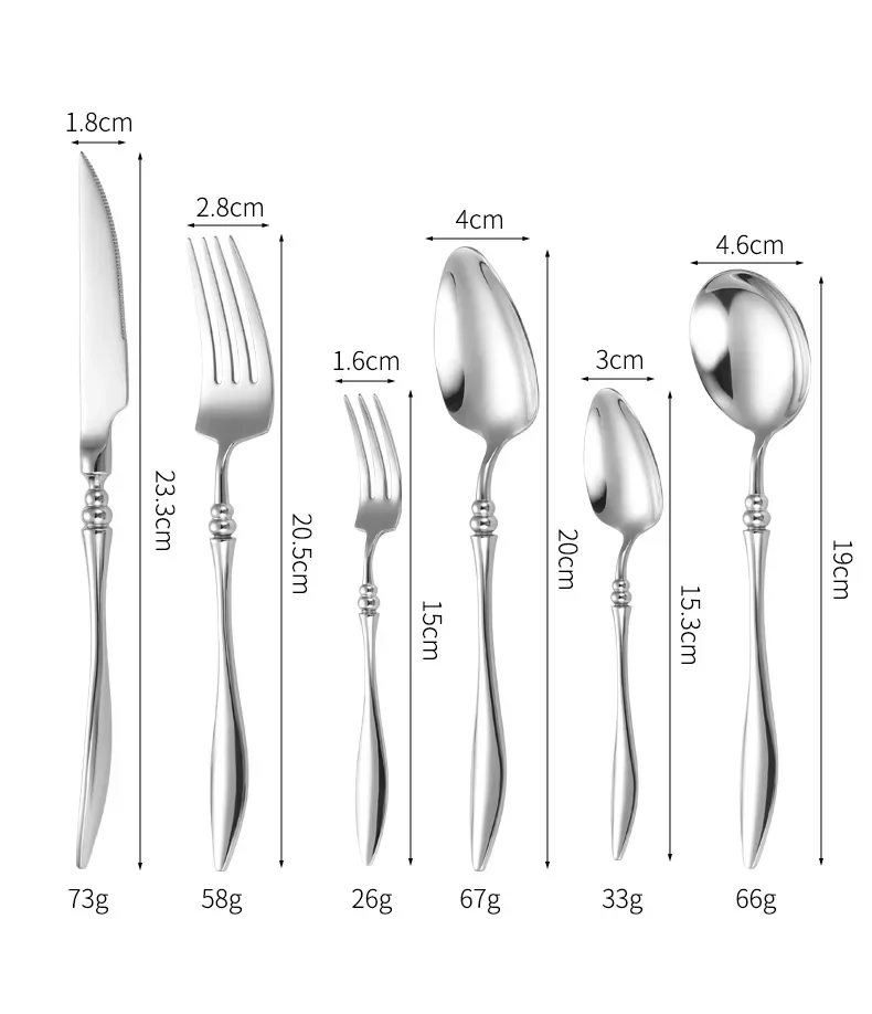 الفرنسية 304 الفولاذ المقاوم للصدأ مجموعات أدوات المائدة الثقيلة شوكة ملعقة سكين الجدول خدمة كاملة الجدول الزفاف الديكور أواني المطبخ