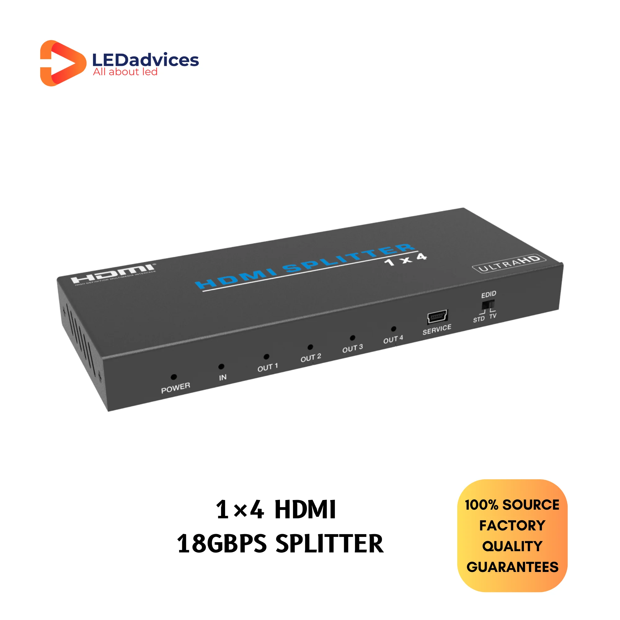 Répartiteur HDMI 1x4 avec fonction de mise à l'échelle vidéo 4K à 1080P, 18Gbps, 4K60, sans perte, extrait audio, disponible pour 4 écrans allergiques