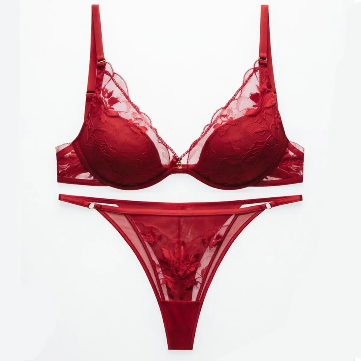 Women Sexy Lace Bra Set Push Up Pearl Lingerie Thong Set Elegant Ladies Underwear Micro Bikini Bra and Panty Set