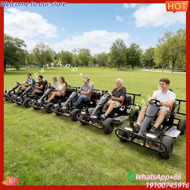 2026Hot Commercial Off-Road Big Wheel Battery Go Kart with Lights Outdoor Grass Adult Electric Racing Amusement Equipment for