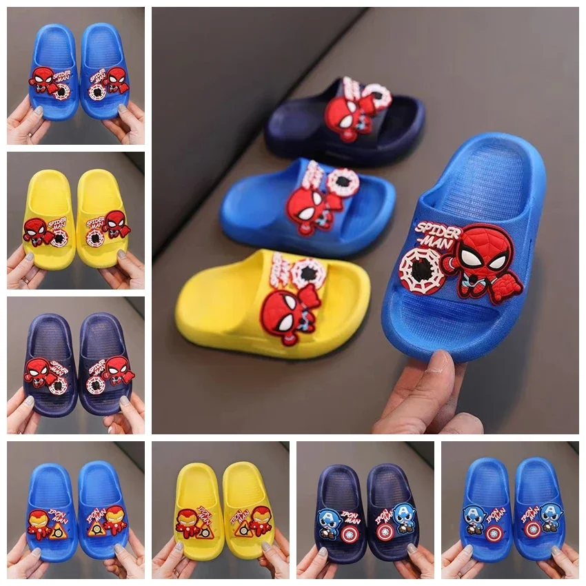 

Summer Children Slippers Baby Boy Girl Cartoon Spierman Iron Man Captain America Kid Indoor Anti-slip Beach Flop Flip Soft Shoes