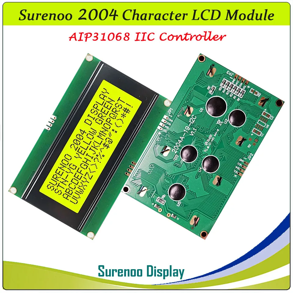 Imagem -02 - Painel Surenono Lcm para Arduino Módulo de Display Lcd Amarelo Verde Azul Character Spi Aip31068 204 20x4 2004 Iic I2c Spi