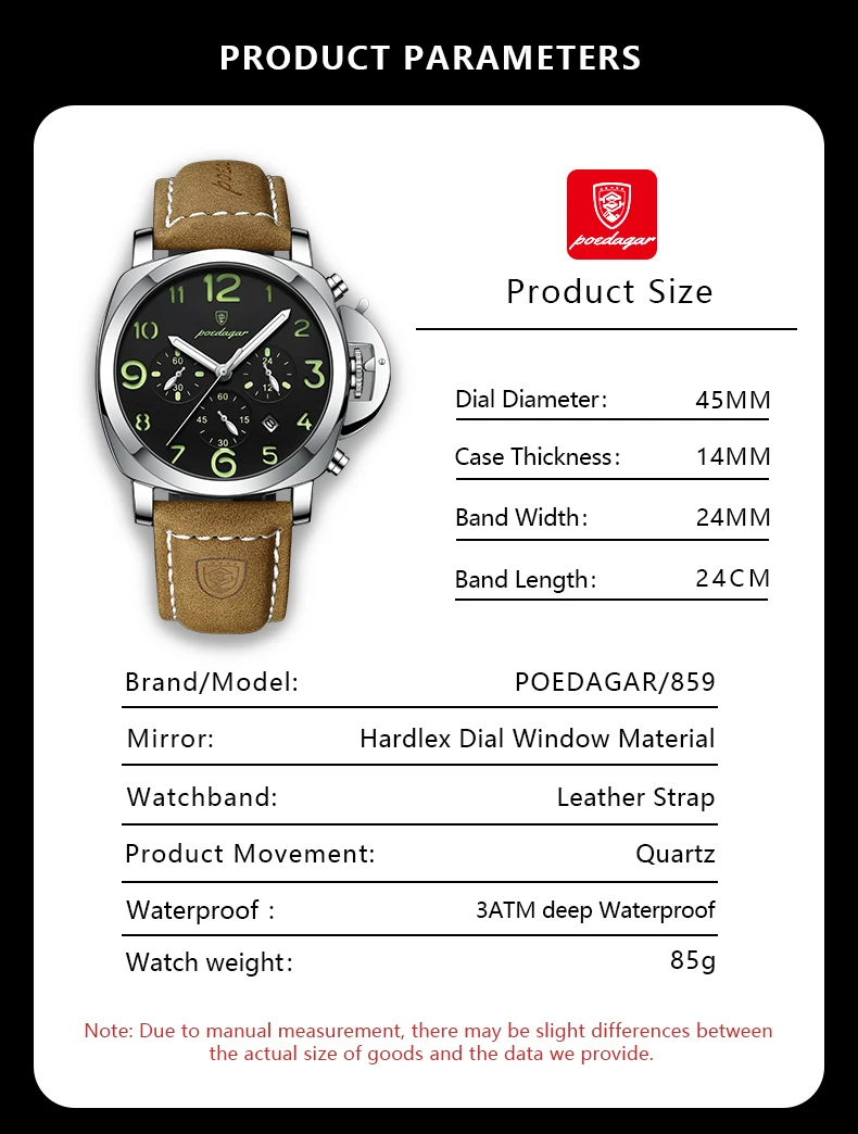 POEDAGAR Mode Luxus Männer Armbanduhr Wasserdicht Leucht Chronograph Datum Mann Uhr Einzigartige Sport Leder Quarz herren Uhren – Detail 8
