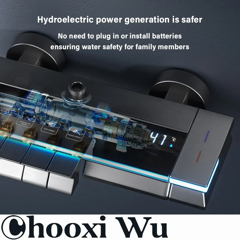 CHOOXIWU - 뜨거운 차가운 디지털 피아노 샤워 세트 새로 주변 조명 Led 피아노 디지털 욕실 샤워 시스템 황동 회색 욕실 수도꼭지