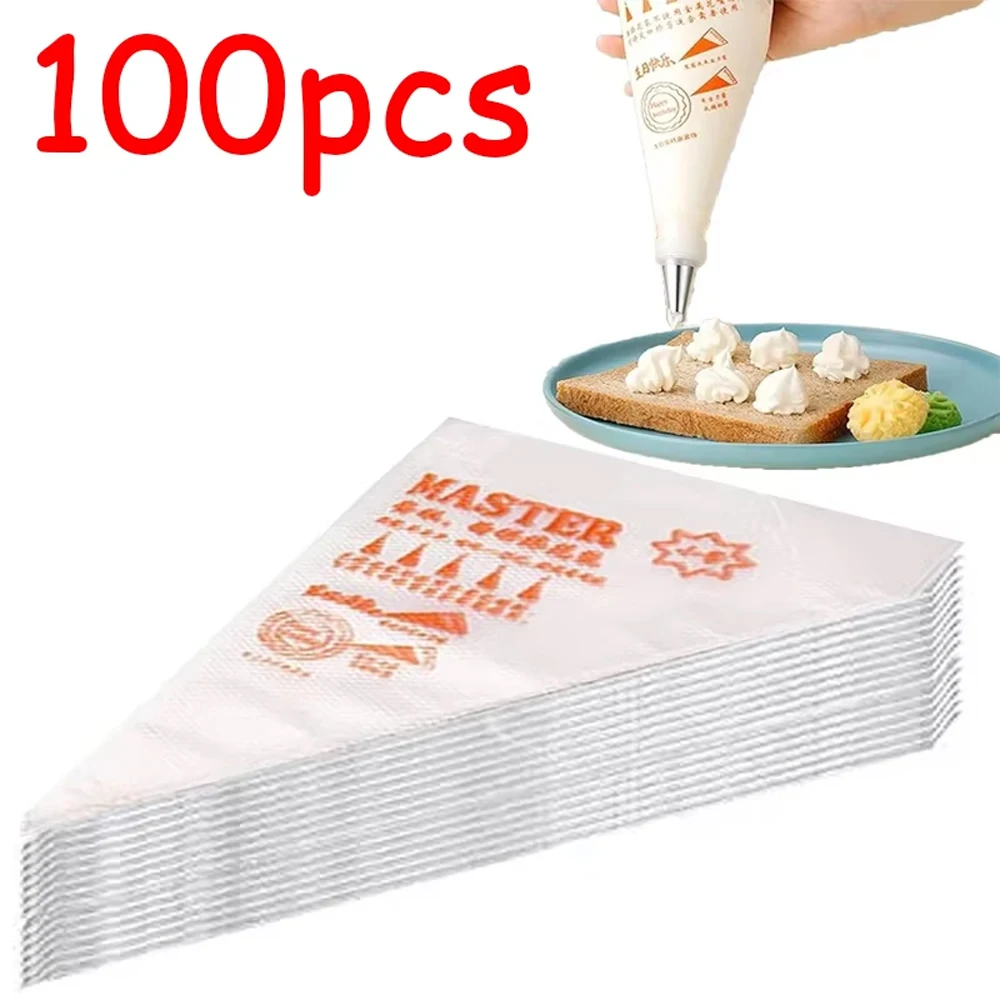 

100Pcs Disposable Pastry Bag Piping Bag Icing Fondant Whipped Cream Squeeze Cream Bag Dessert Decorators Pastry Tip Nozzle Bags