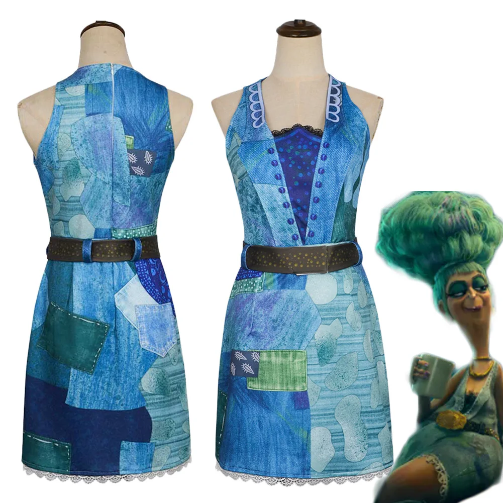 

Платье для косплея Mrs. Twit с героями мультфильмов, костюм, синяя юбка с принтом, одежда с поясом, наряды на Хэллоуин, карнавал, вечеринка для взрослых женщин