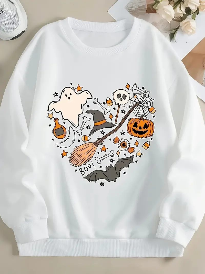 2024 Winter Love Halloween Printed Women\'s Sweater Kawaii Autumn Women\'s Sweater Fashion New Women\'s Clothing