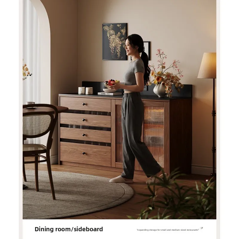 rock slab dining side cabinet, low cabinet, living room, household retro style sundries cabinet, storage tea storage cabinet