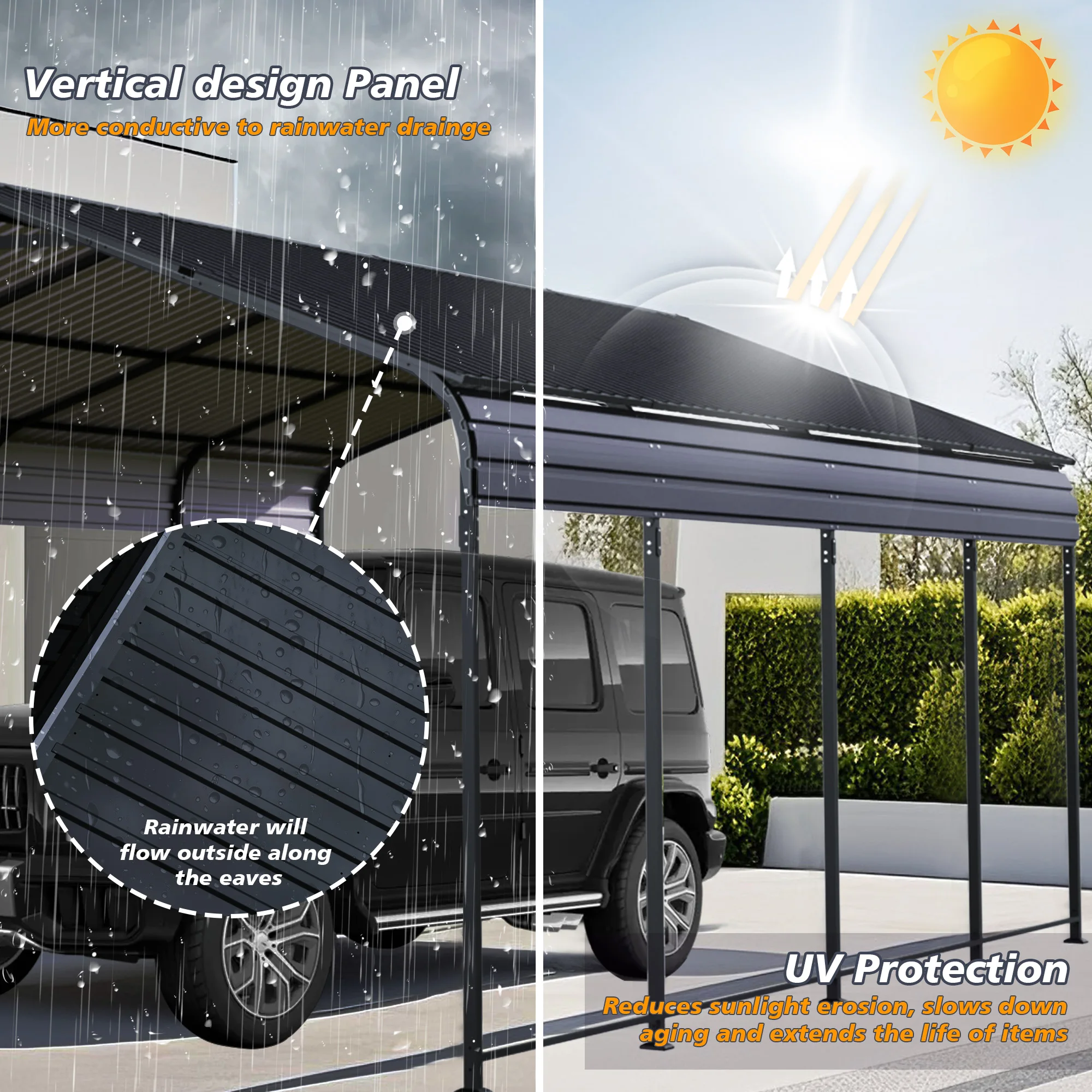 kb-12X20FT Heavy Duty Metal Carport Outdoor Garage Car Shelter Shade Heavier Metal Frame for Car and Boats Large Garage#