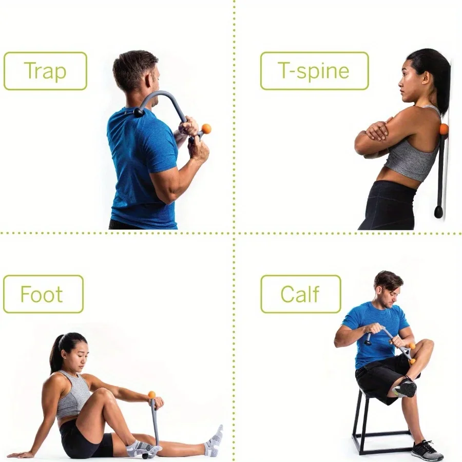 Массажная палочка для глубоких тканей, эргономичный дизайн, двойные массажные шарики, компактный размер, серый