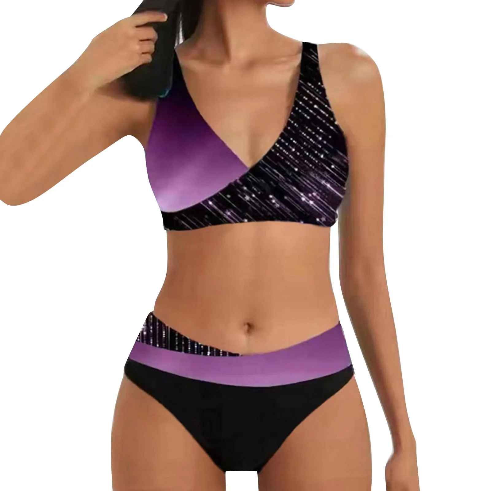 Conjunto de Bikini con estampado de meteoritos para mujer, traje de baño de dos piezas con realce, ropa de playa brasileña, Tankini de cintura media