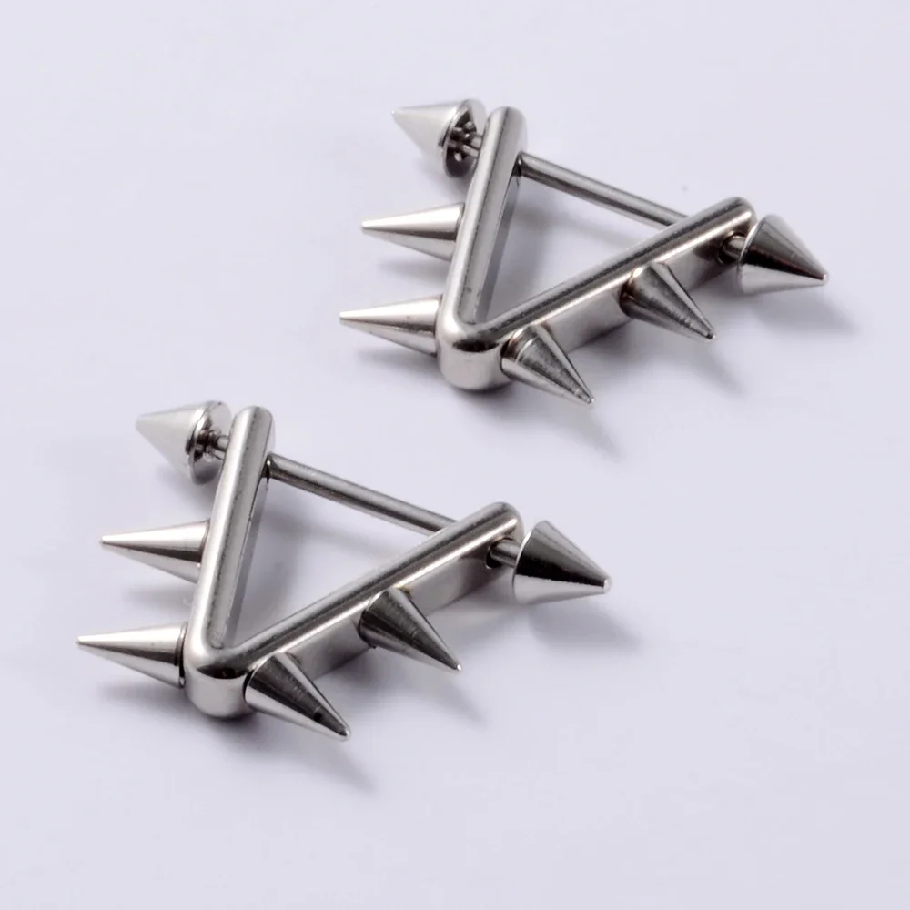 361L الجراحية الصلب مثلث الركاب الحلمة درع دائري الحلمة درع مع سبايك نهاية ثقب الحلمة درع ثقب الجسم