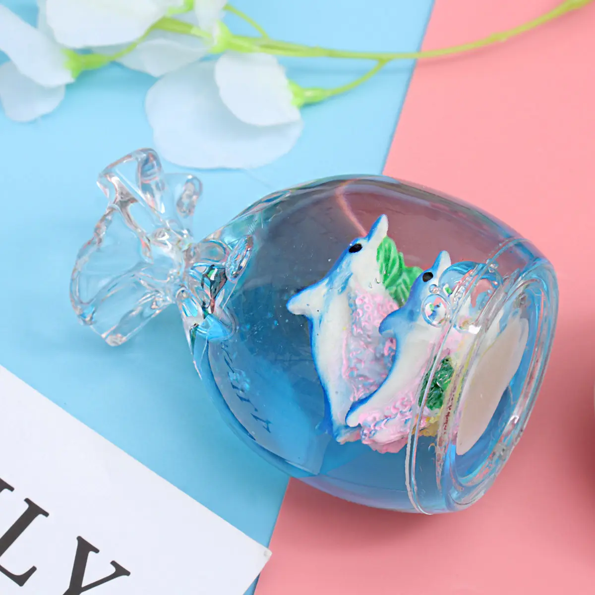 Liquid Hourglass Pen Holder Mediterranean Style Acrylic Desk Decor with Captivating Bubble Motion Timer for Home Office