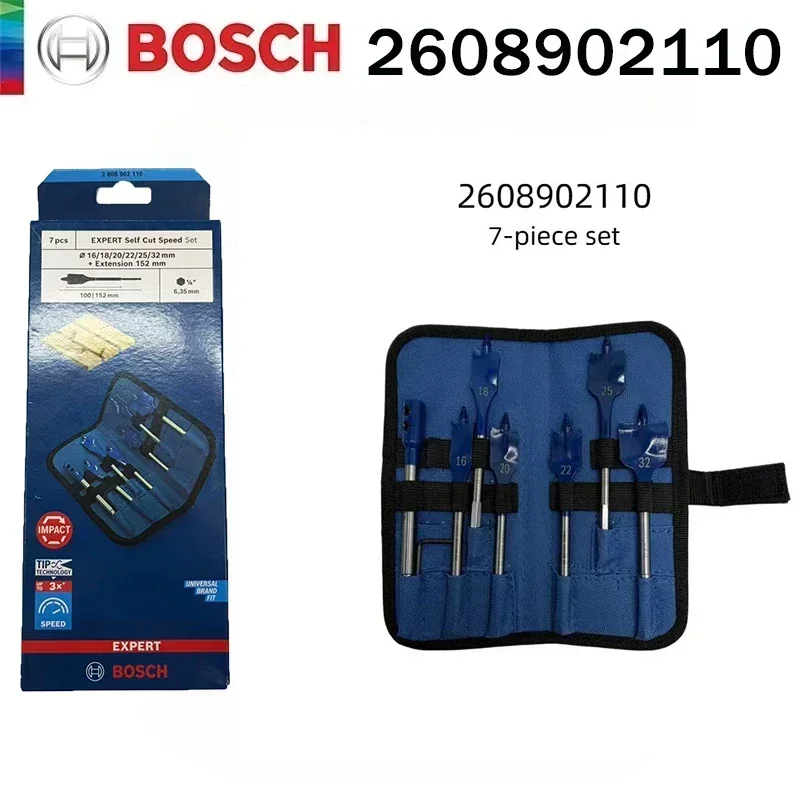 BOSCH 2608902110 Expert Self Cut Speed Flat Spade Drill Bit Set 7Pcs Hex Shank Wave-shaped Spade Designed Drill Bit High Quality