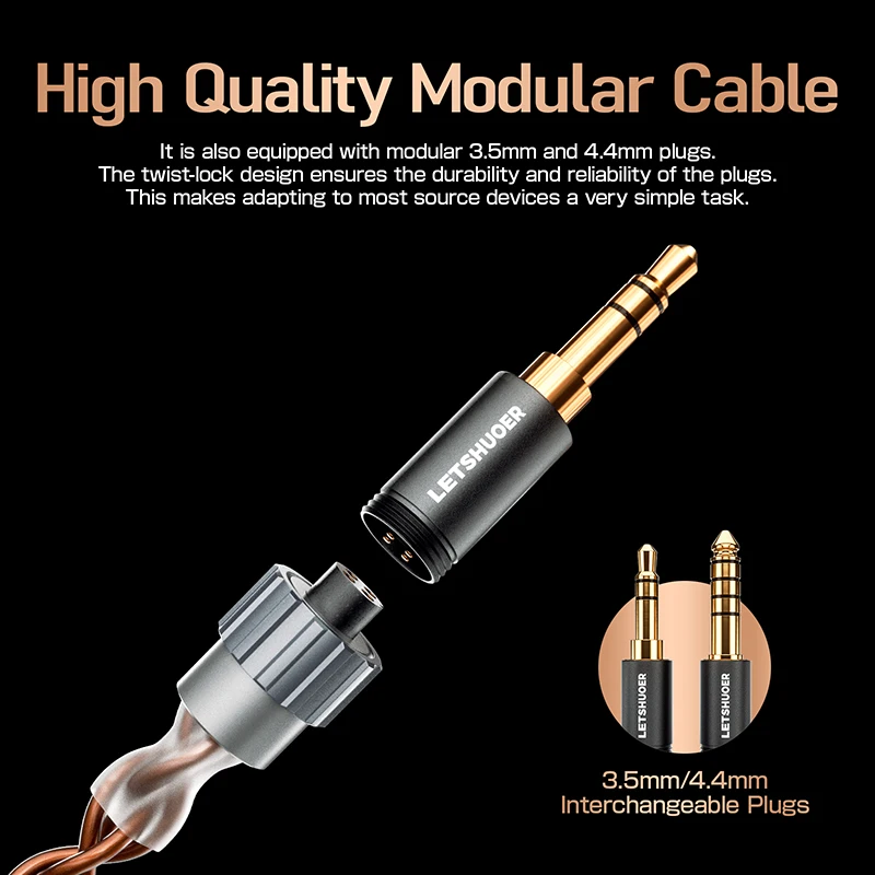 Letshuoer S08 Czteronaściekoleczne słuchawki douszne, przetwornik magnetyczny planarny z podwójną cewką 13 mm, przewodowe słuchawki HiFi IEM — zdjęcie produktu 5