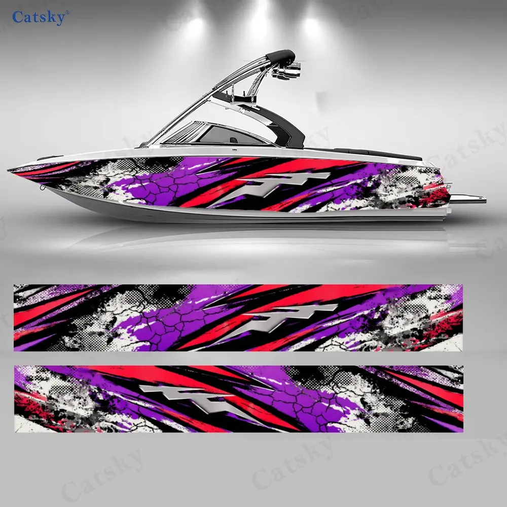 

2 шт. фиолетовых наклеек с эффектом потрескавшегося пламени для лодок, водонепроницаемые виниловые наклейки из ПВХ для рыболовных судов, прочный и стильный дизайн
