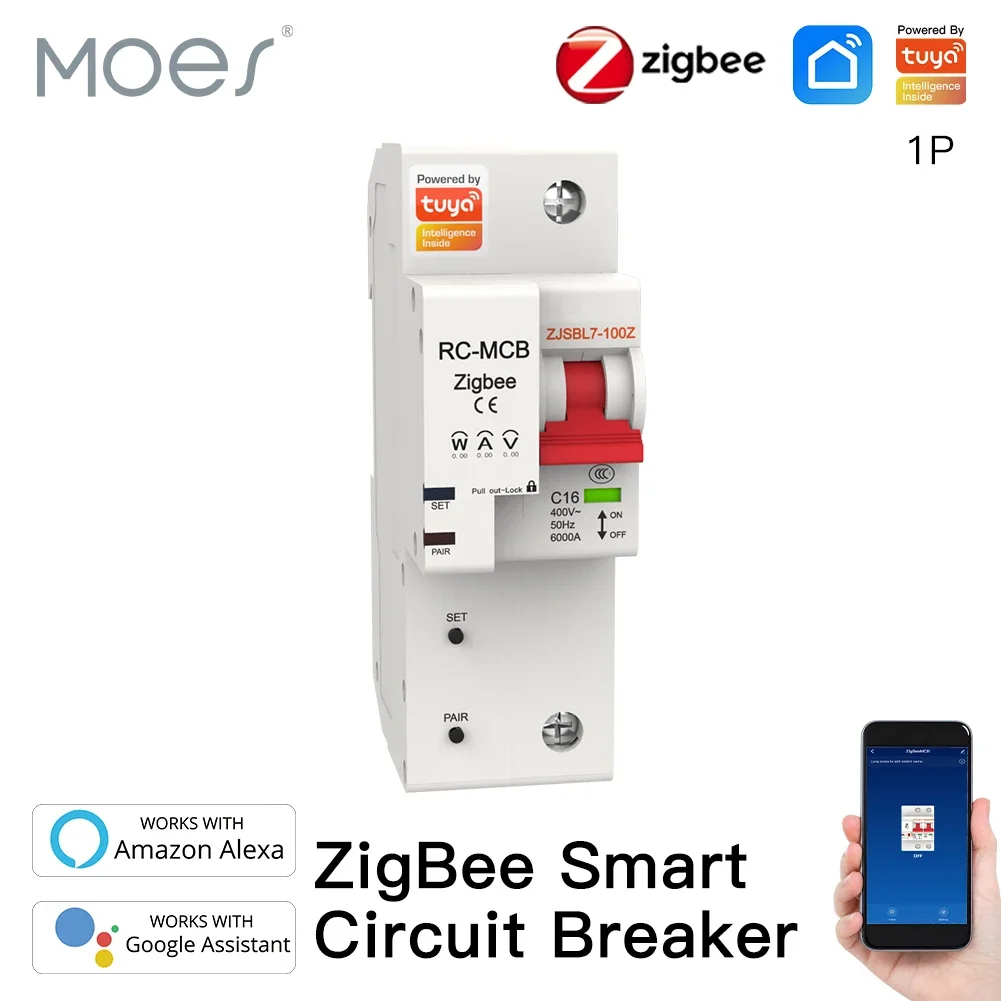 

Smart ZigBee Circuit Breaker IoT Air Switch Overload Short Circuit Surge Protection Smart Life/Tuya Alexa Google Hub Required