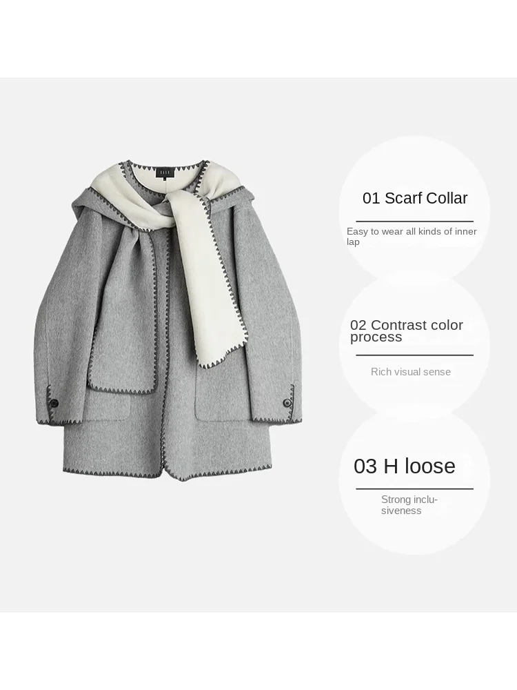 Abnehmbarer Schalkragen, Bürodame, Wolljacke, 2025, Herbst und Winter, lockere Kapuze, kurze Damenmäntel aus 100 % Wolle