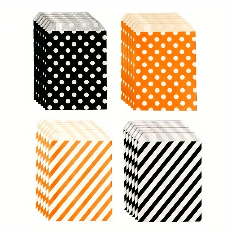 Sacs en papier à rayures Orange et noir, 25 pièces, 5X7 pouces, sacs de friandises pour vacances, mariage, Halloween, Thanksgiving, cadeaux