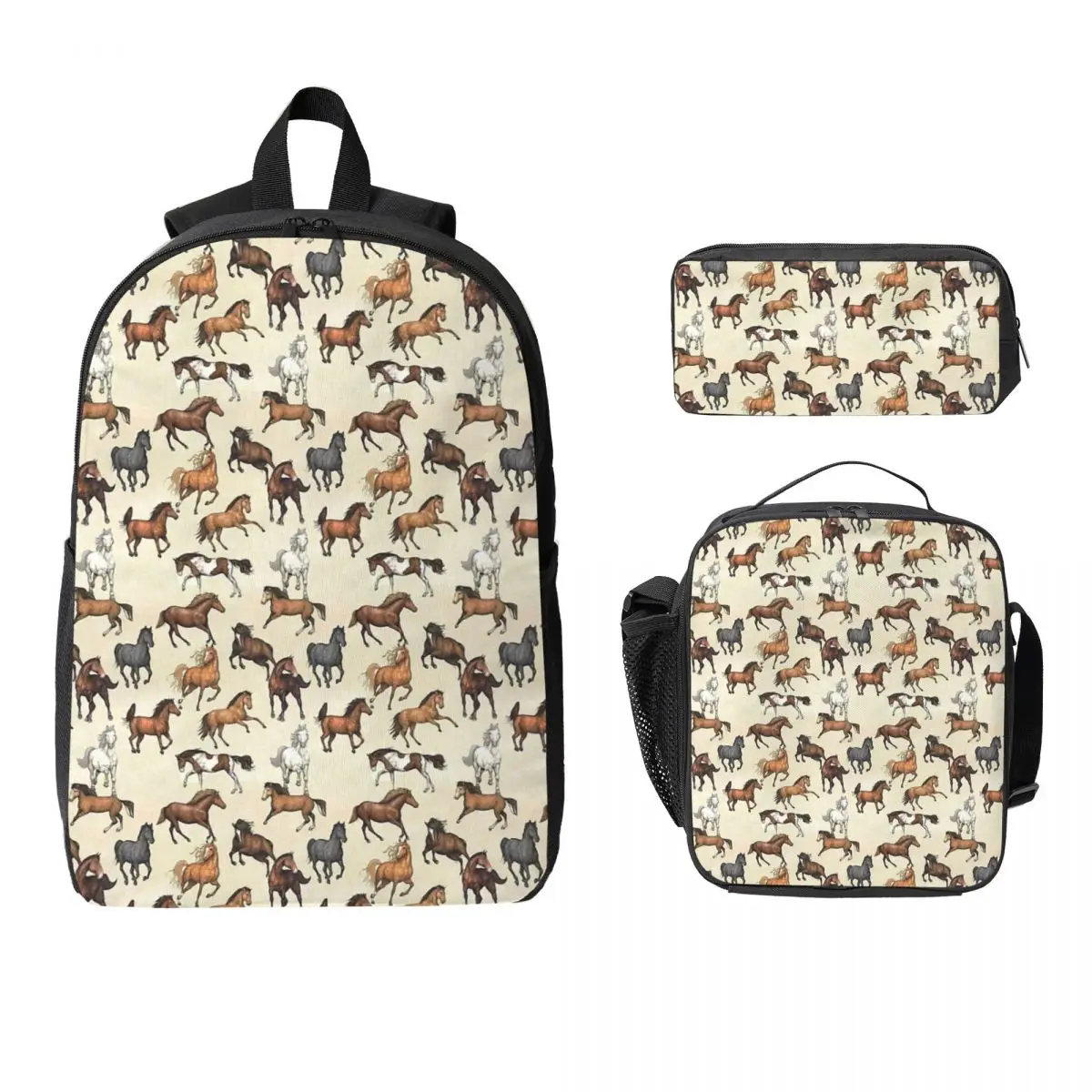 

Sunset Horse Pattern Backpack Student Boys Girls BookBag School Bag Computer Shoulder Bags 3ps Insulated Lunch Bag Pencil Case